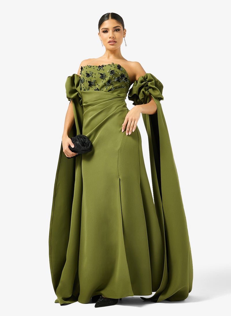 Iyra Flower Detail Side Slit Dress - Image 4